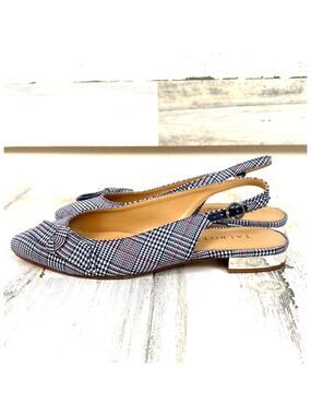 Talbots 7 Black White Plaid Edison Flats Preppy Slingback NEW Workwear